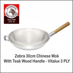 CHINESE WOK VITALUX 3 PLY TEAK WOOD HANDLE 30 CM